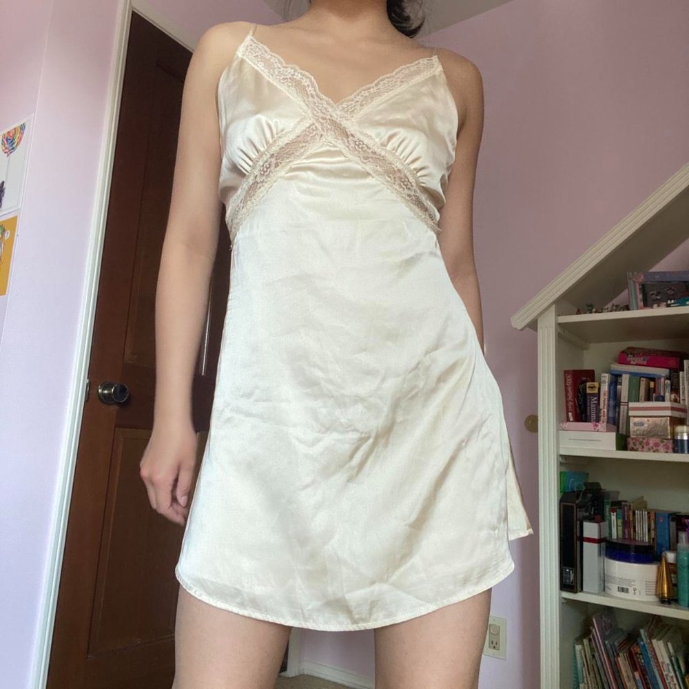 Cream Colored/ Champagne Mini Dress with Lace Detail from Princess Polly